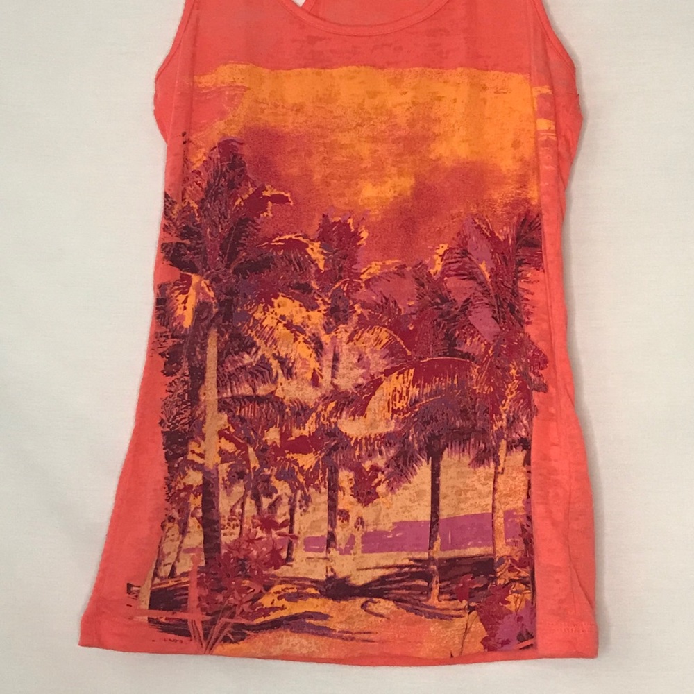 Orange Palm Tree Beach Graphic Racerback Tank Top - Picture 2 of 7